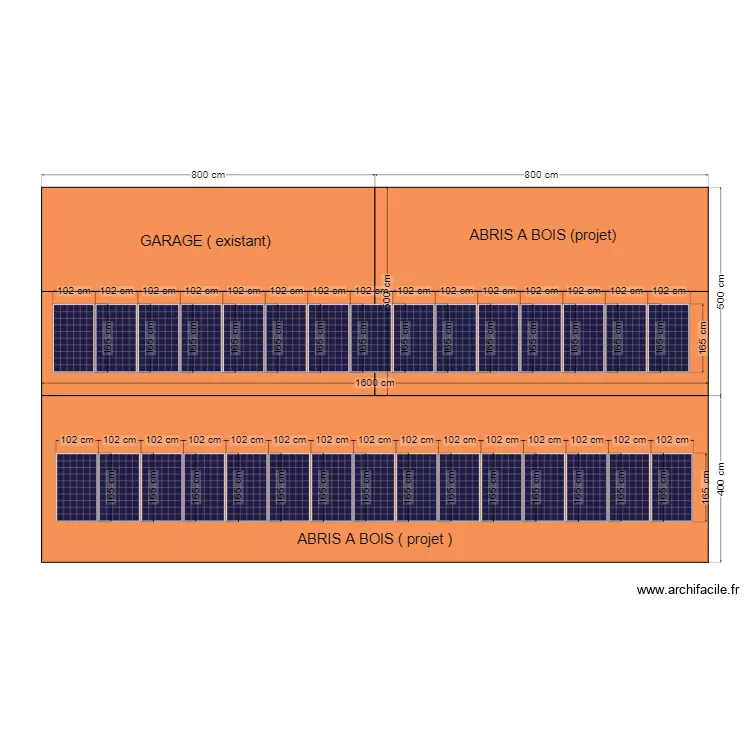 garage+abris bois+ photovoltaique. Plan de 