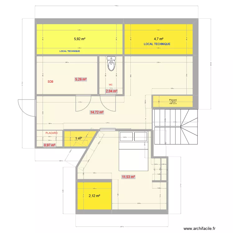 AMENAGEMENT COMBLES AVIZE 3. Plan de 10  et 49 m²