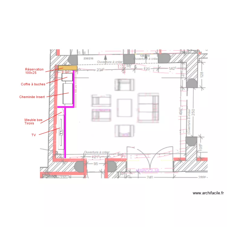 Chemin&eacute;e Salon. Plan de 