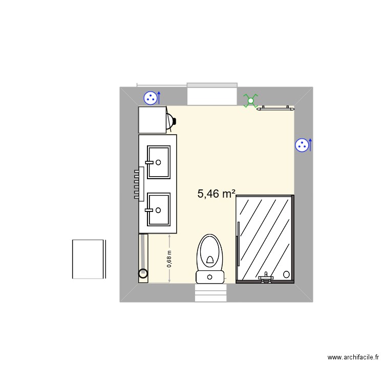 SDB new1. Plan de 1 pièce et 5 m2
