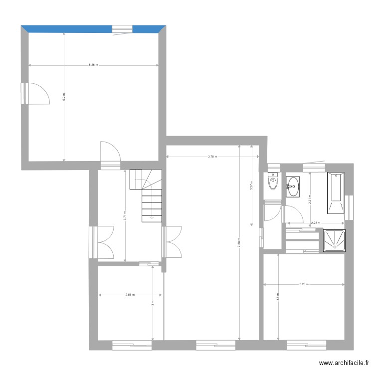 LOCTUDY RDC modifiable. Plan de 3 pièces et 28 m2