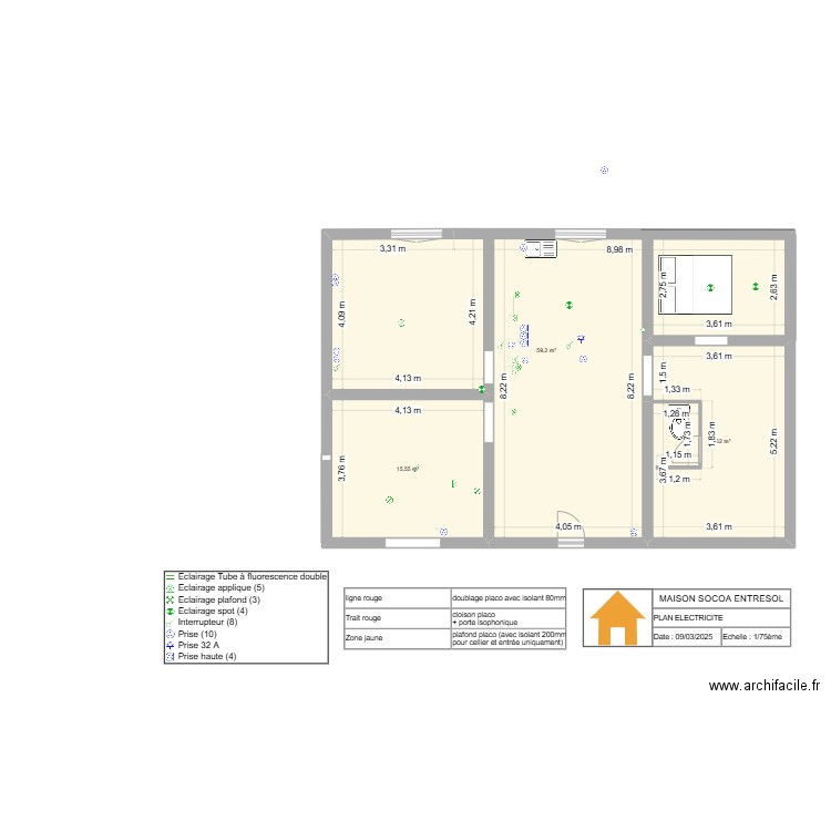 SOCOA entresol. Plan de 3 pièces et 93 m2