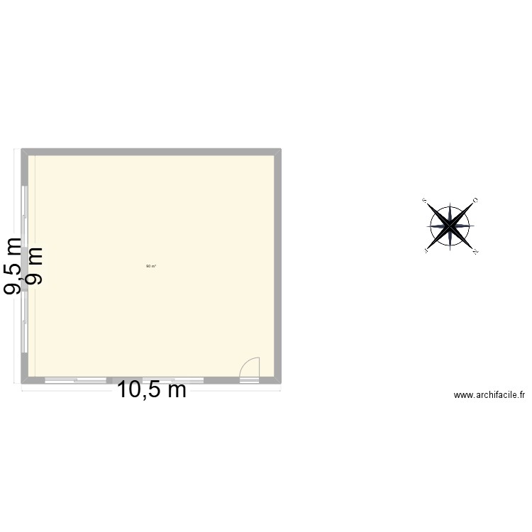 premier. Plan de 1 pièce et 90 m2