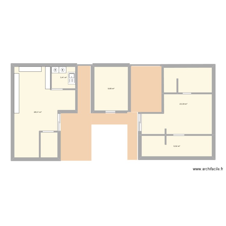 buanderie. Plan de 5 pièces et 73 m2