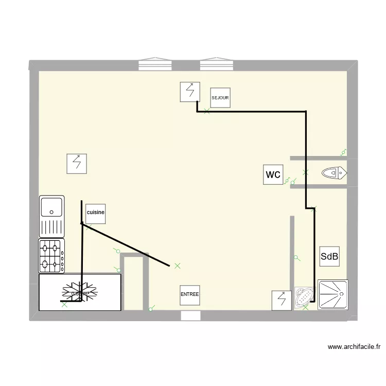 ddel. Plan de 2 Pièces et 63 m²