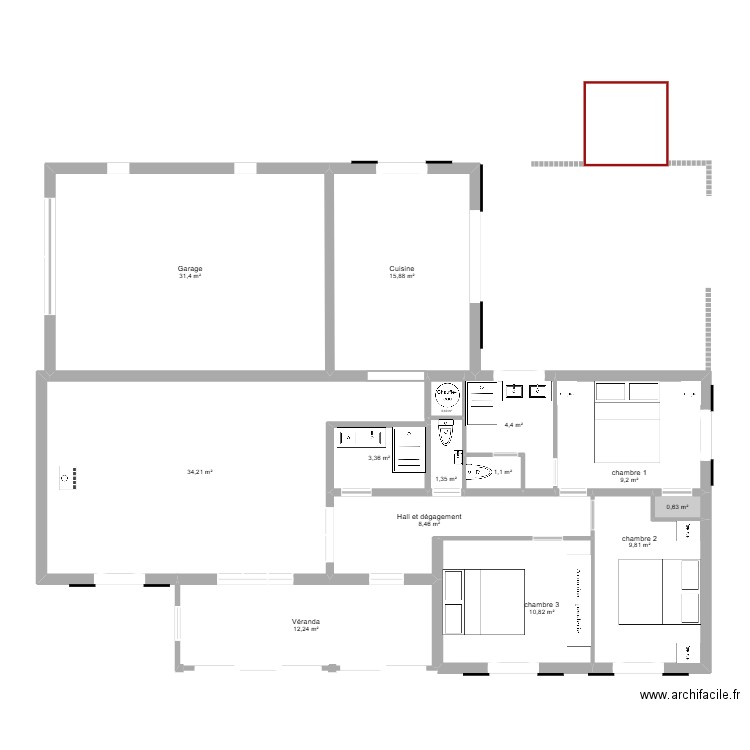 initial Allemagne transformation de base. Plan de 14 pièces et 144 m2
