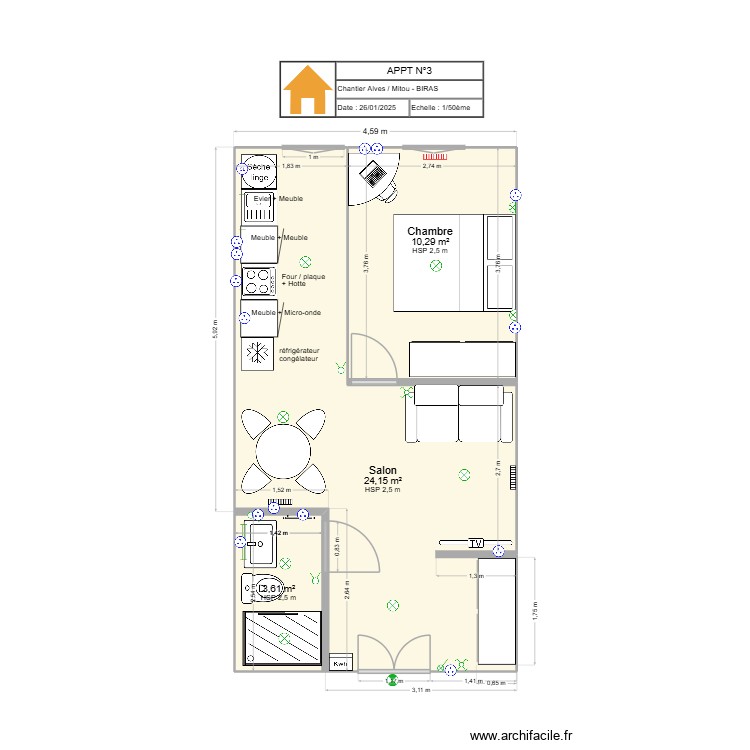 APPART N&deg;3 le 26 01 25. Plan de 0 pièce et 0 m2