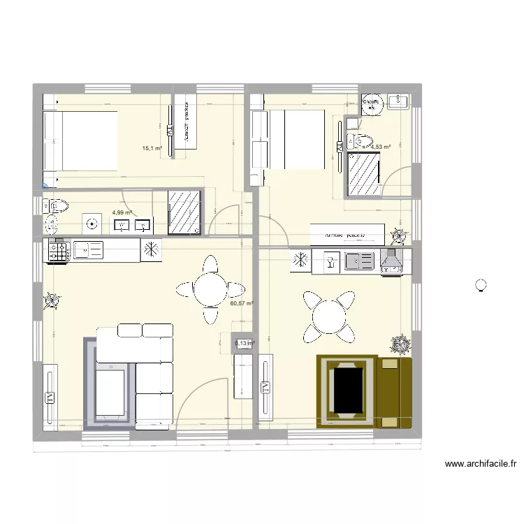 ETAGE VILLONGUE AIRBNB chnagement plus grand. Plan de 5  et 85 m²