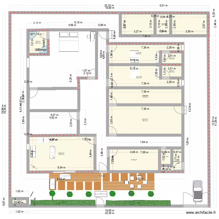 PLAN DB 1. Plan de 13 pièces et 118 m²