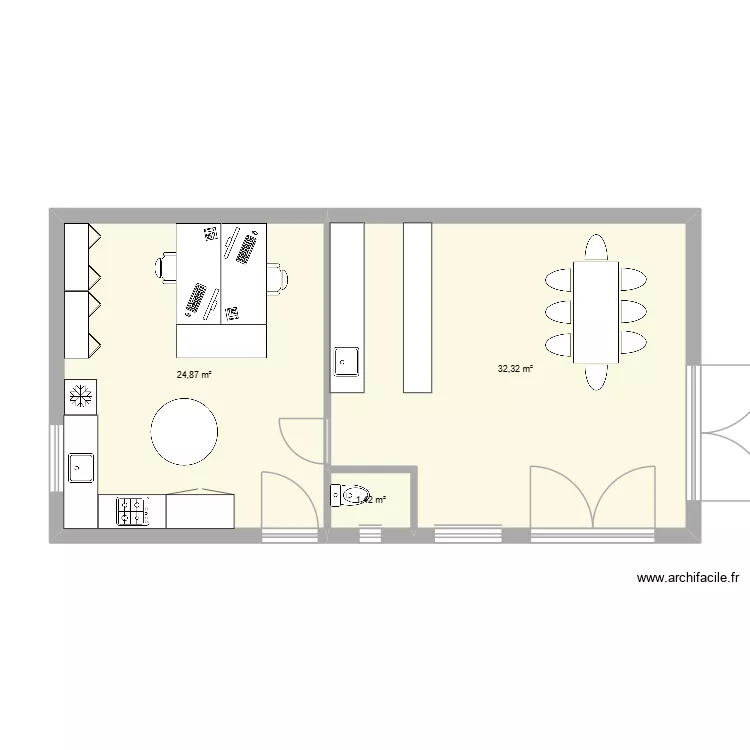 salle d\'accueil et bureau. Plan de 3  et 59 m²