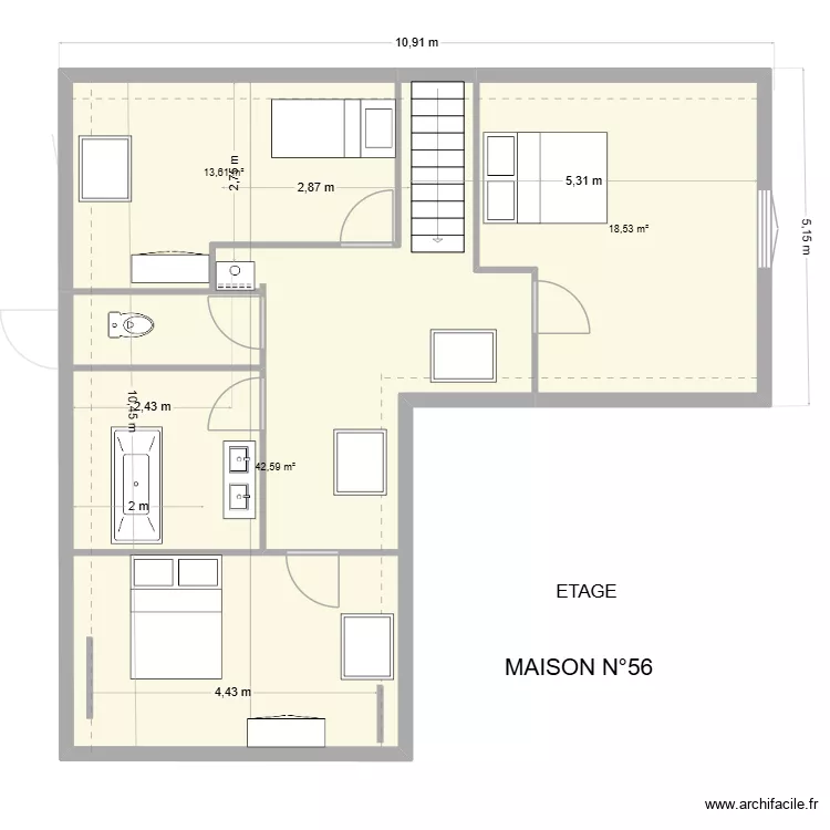 plan N&deg;56 ETAGE  avec cloisons. Plan de 6  et 149 m²