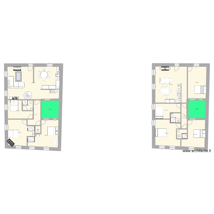 2 buhan. Plan de 17 pièces et 233 m2