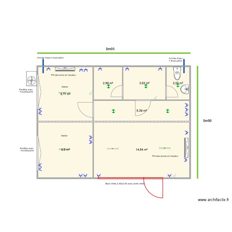 Lamay. Plan de 7 pièces et 45 m2