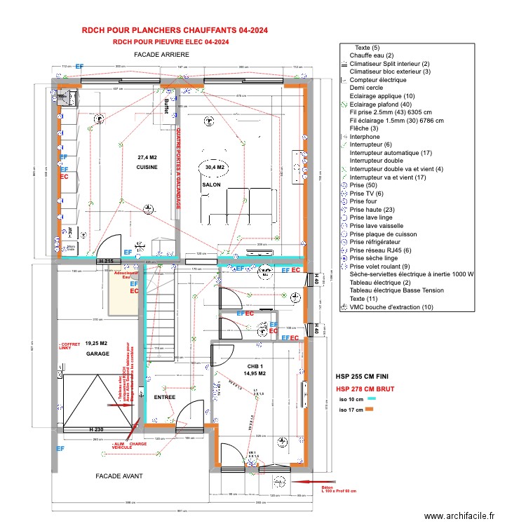 9JF RDCH 17 03 24 ELEC avec iso. Plan de 41 pièces et 610 m2