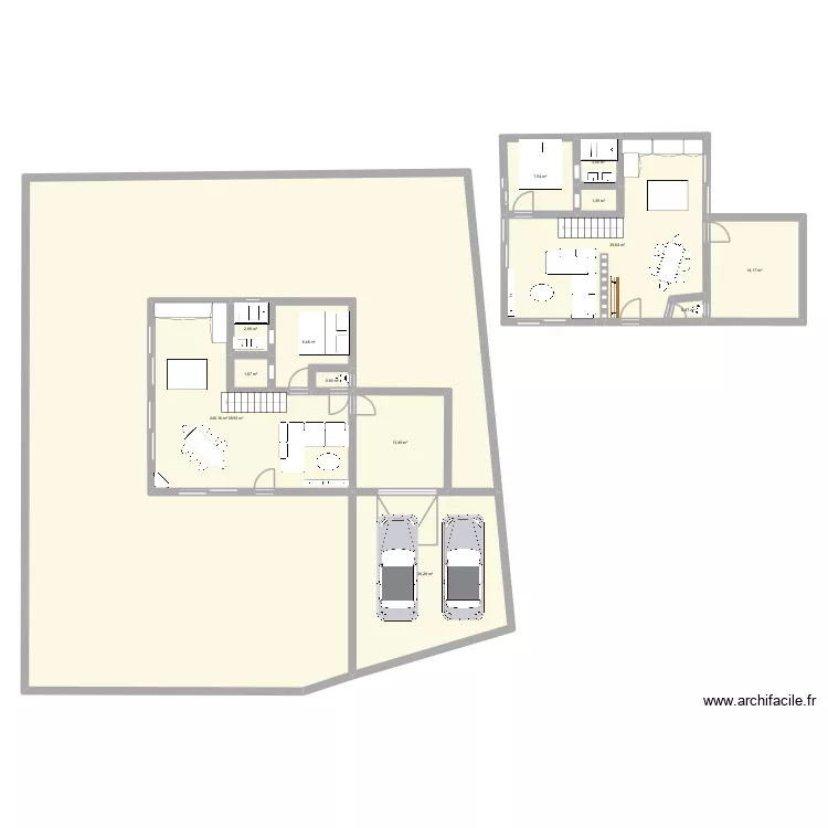 Pom. Plan de 14  et 416 m²