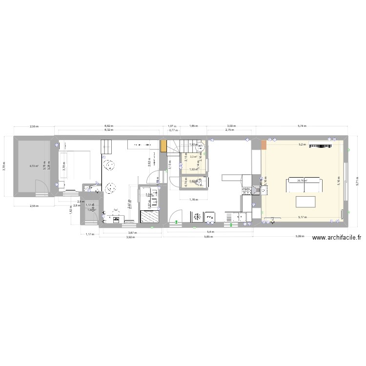 92 Champmarcou - Projet. Plan de 5 pièces et 39 m2
