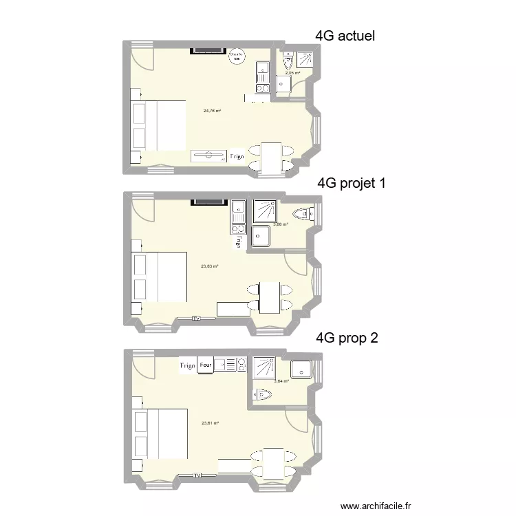 Plan actuel et ancien 4G. Plan de 6  et 81 m²