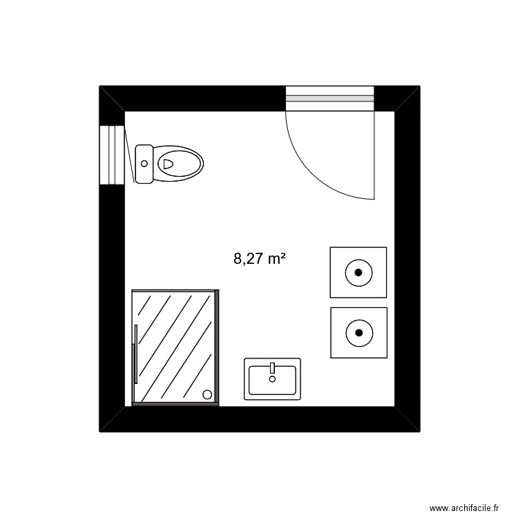 SDB RDC BUANDERIE. Plan de 1 pièce et 8 m2