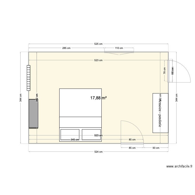 chambre Hélène Chatte. Plan de 1 pièce et 18 m2