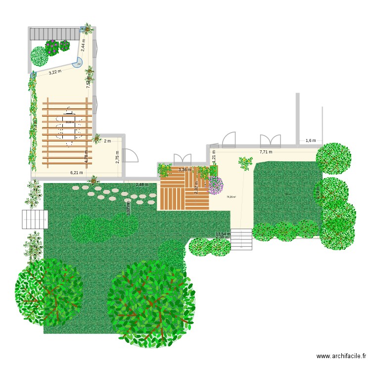 aménagement terrasse bois. Plan de 2 pièces et 114 m2