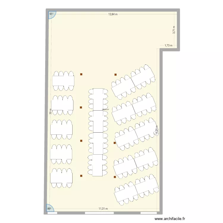 Salle mariage. Plan de 1 pièce et 231 m²