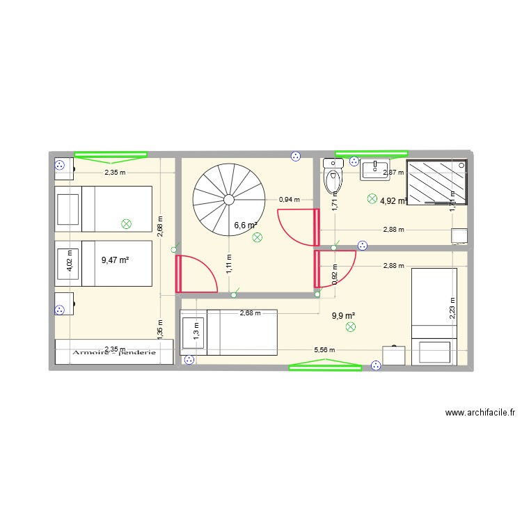 AUTHIE ETAGE. Plan de 4 pièces et 31 m2