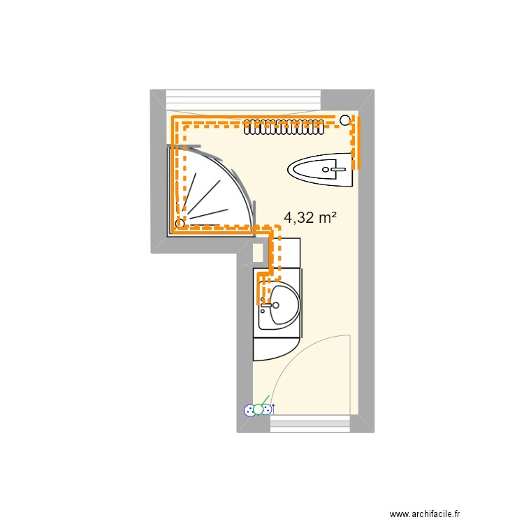 Plan EDL salle de bain. Plan de 1 pièce et 4 m2