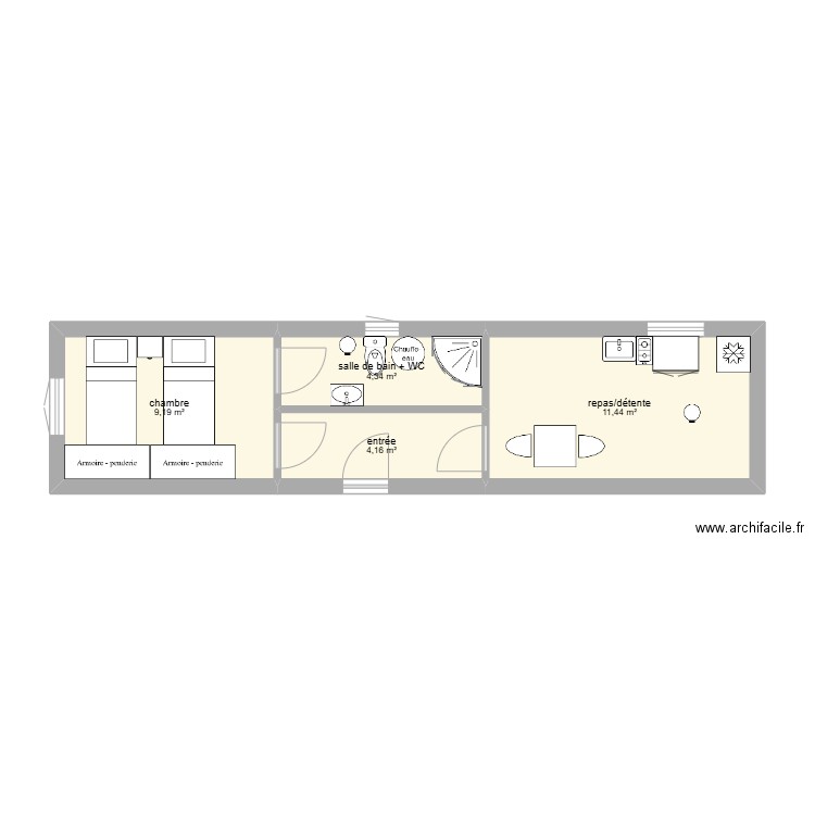 bjjkkk. Plan de 4 pièces et 29 m2