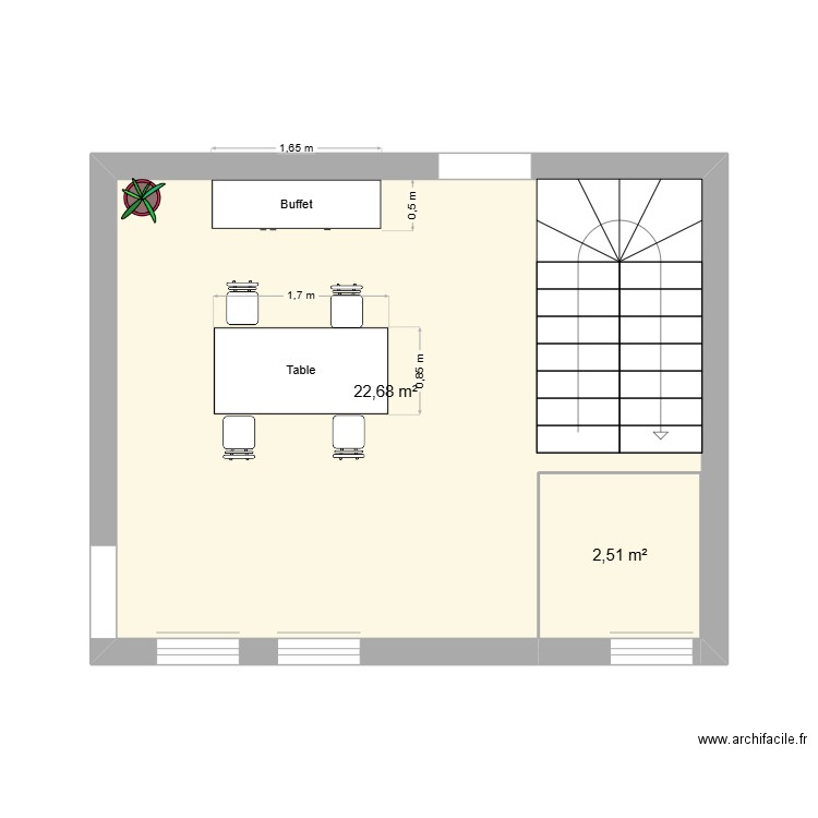Salle à manger. Plan de 2 pièces et 25 m2