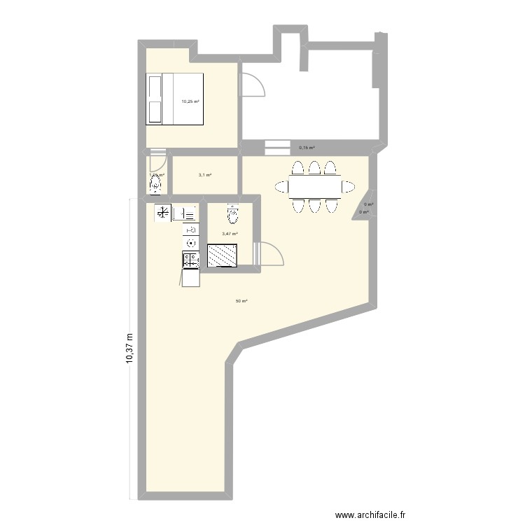 Molière. Plan de 8 pièces et 68 m2