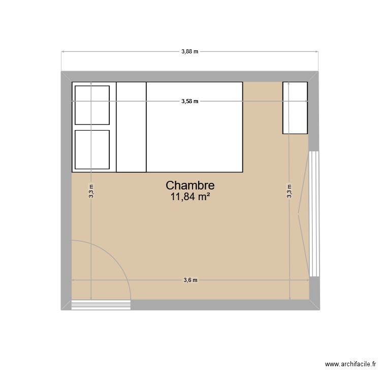 Chambre. Plan de 1 pièce et 12 m2