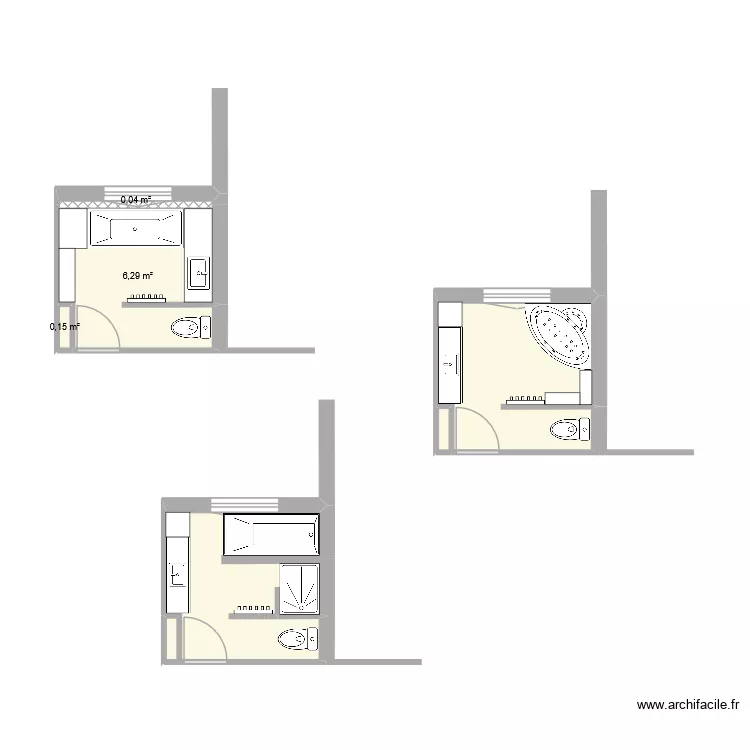 salle de bain. Plan de 7  et 20 m²