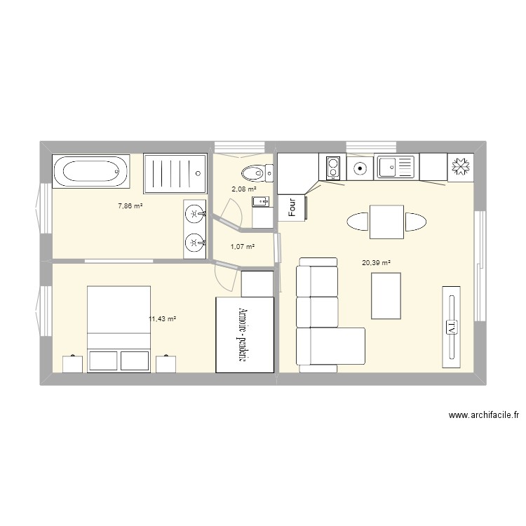 ANNIE3. Plan de 5 pièces et 43 m2