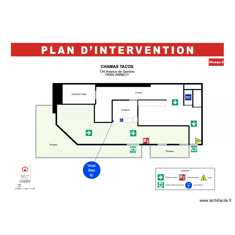 Plan d'intervention CHAMAS TACOS ANNECY. Plan de 12  et 144 m²