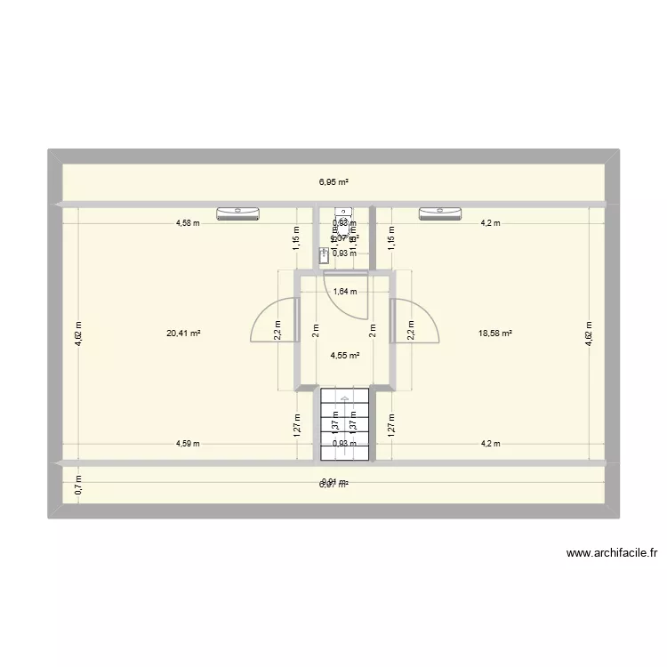 plan &eacute;tage actuel. Plan de 6  et 59 m²