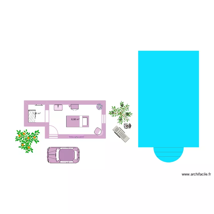 institut. Plan de 2 pièces et 8 m²