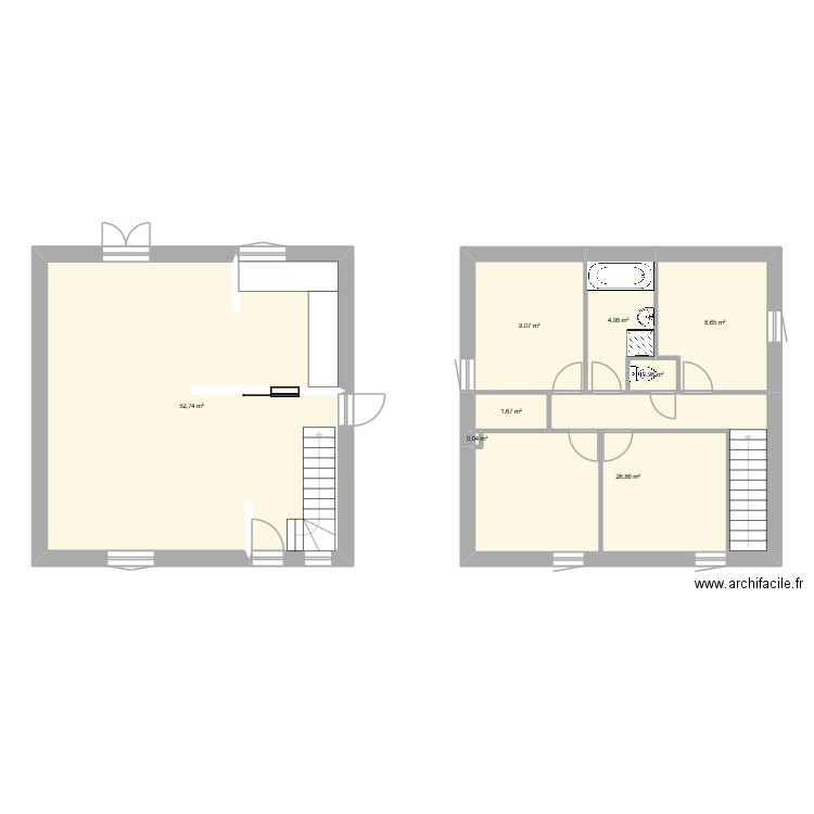 TEST. Plan de 1 pièce et 53 m2