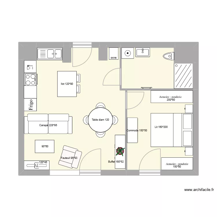 Appartement F2 lot 302 Jardiniers &agrave; Ribeauvill&eacute;. Plan de 7  et 45 m²