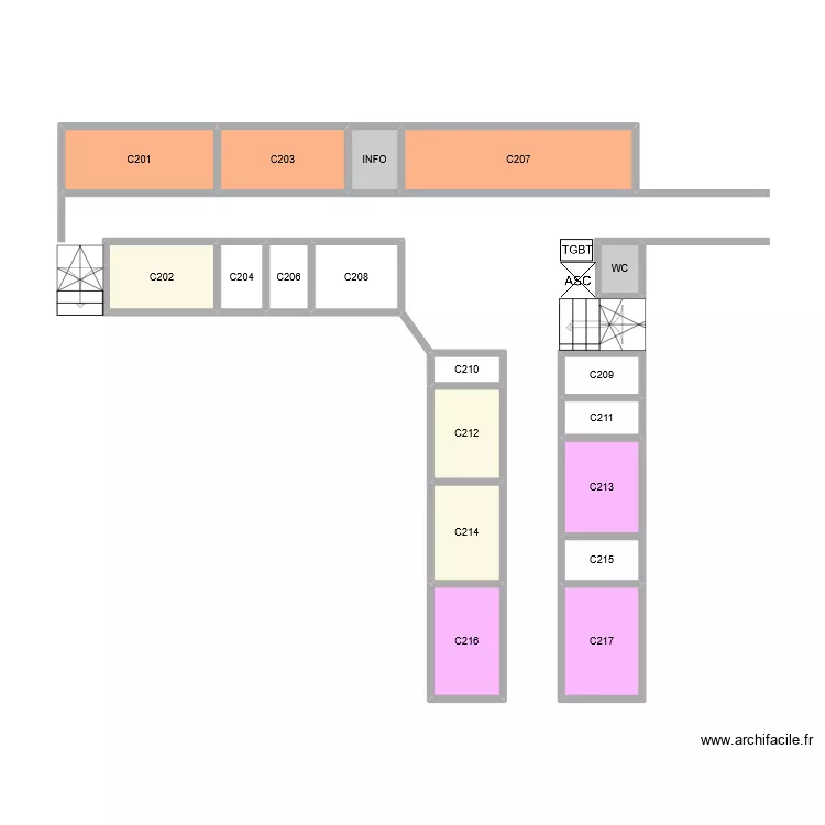 Plan des salle du lyc&eacute;e. Plan de 18  et 31 m²