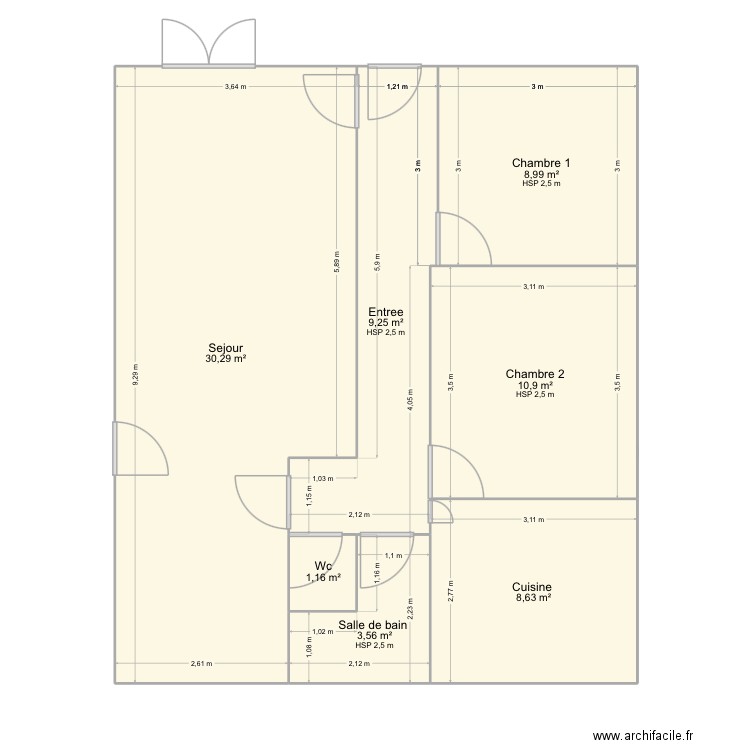 Maison. Plan de 7 pièces et 73 m2