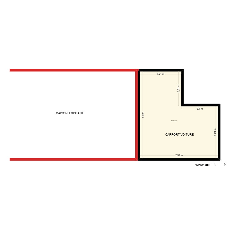 Natacha  plan. Plan de 1 pièce et 57 m2