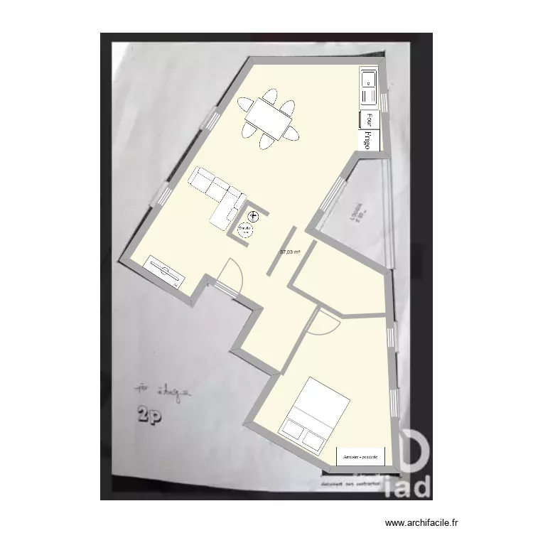 achat appart v2. Plan de 1 pièce et 57 m²