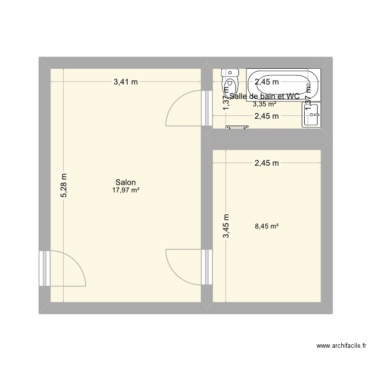 Appartement 1. Plan de 3 pièces et 30 m2