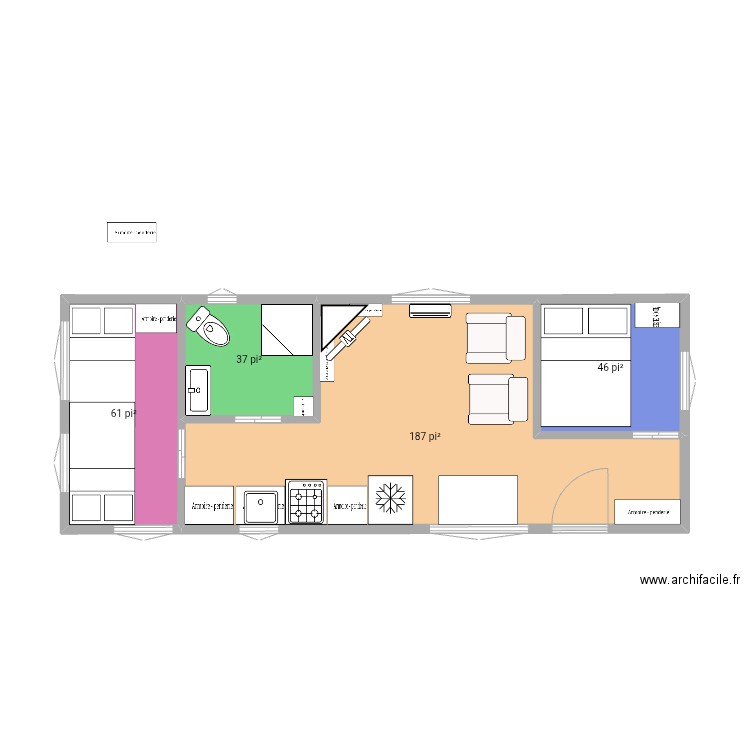 Couper en arrière même disposition. Plan de 4 pièces et 31 m2