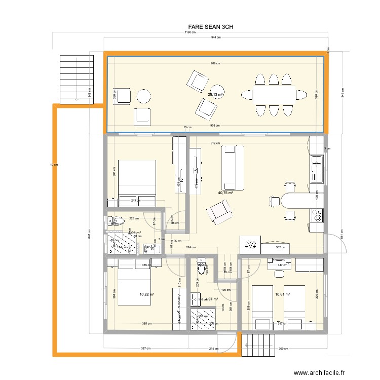 FARE SEAN 3CH. Plan de 6 pièces et 100 m2