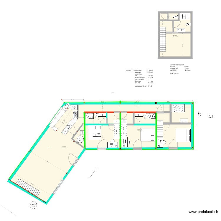 FOND. Plan de 17 pièces et 250 m2