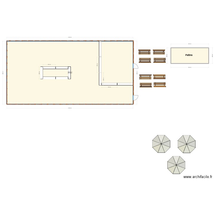 patinoire. Plan de 4 pièces et 222 m2