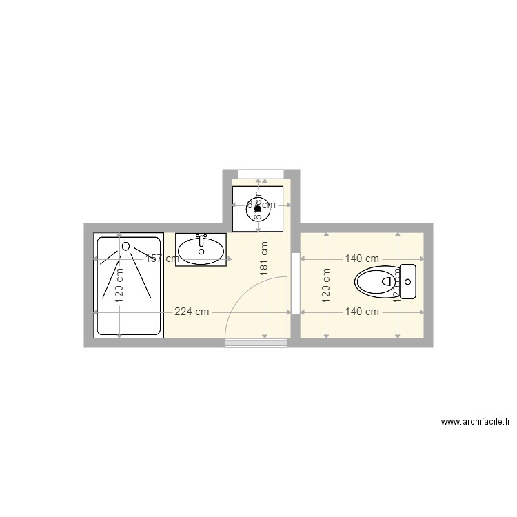 cullet. Plan de 2 pièces et 5 m2