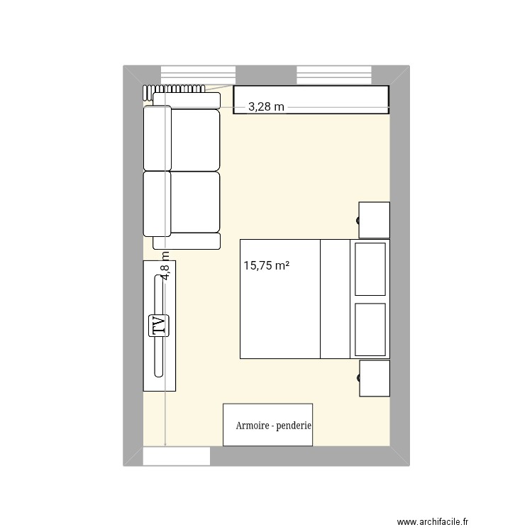 Chambre. Plan de 1 pièce et 16 m2