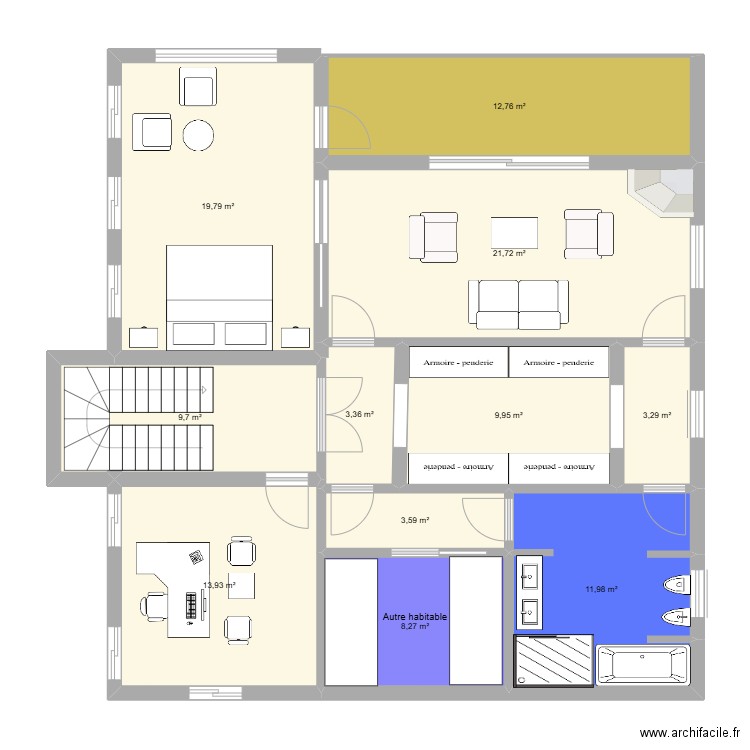 2eme etage. Plan de 11 pièces et 118 m2